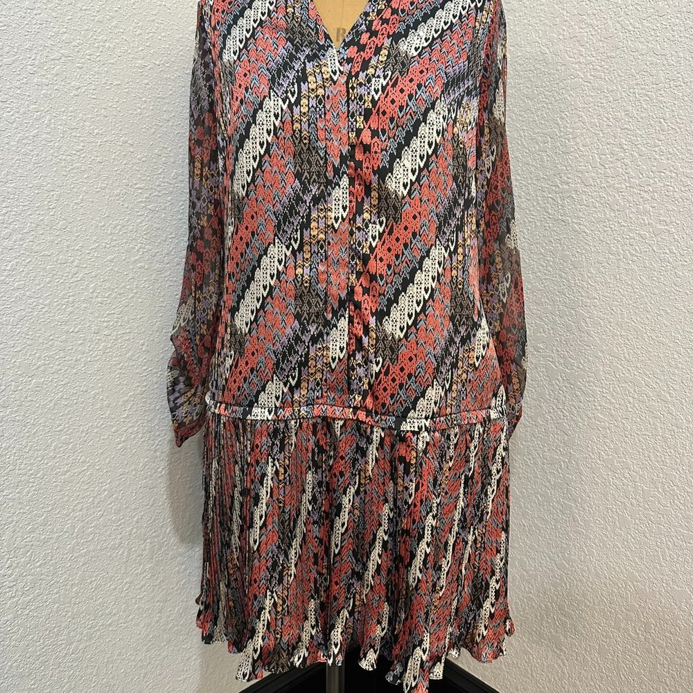 Phoebe Couture Black Colorful Satin Ruffle Hem Mini Dress SZ 8